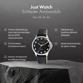 Just Watch Bernard JW20160 Men's Watch Genuine Leather Pin Buckle Analogue Quartz, black, Strap.