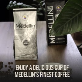 Taste Medellin Colombia Coffee Whole Bean, Single Origin Special Gourmet Coffee, Medium Roast Cafe Colombiano, 12oz Castillo