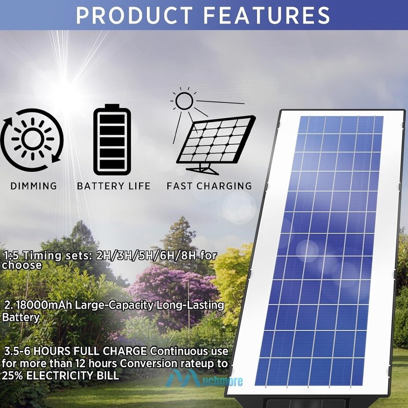 MUCH 1000W LED Solar Street Light PIR Motion Sensor Waterproof