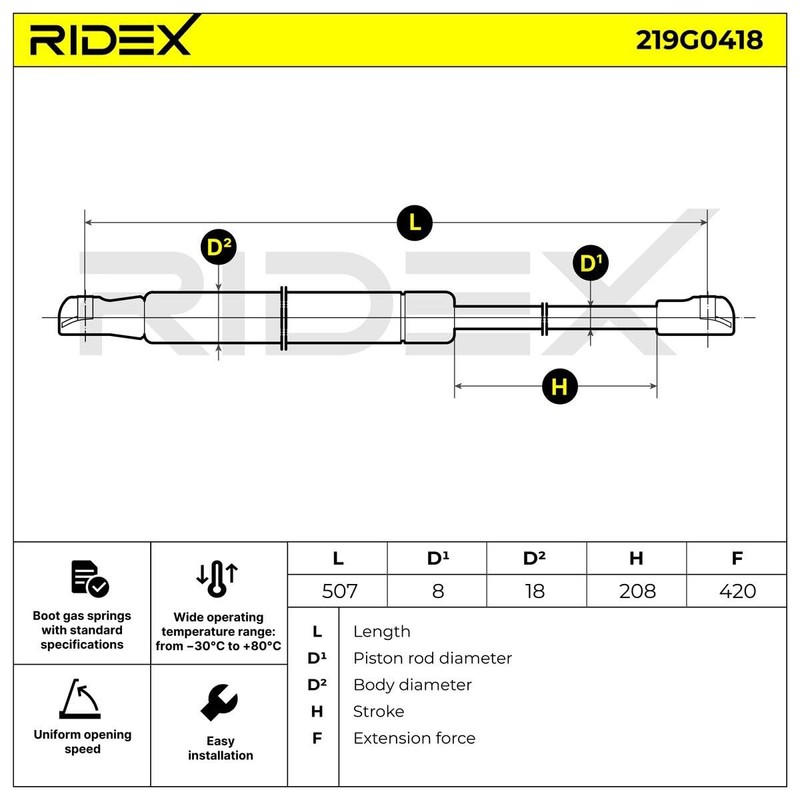 RIDEX Tailgate Damper 219G0418 on Both Sides Agila (B) (H08)