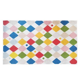 Poowe Area Rug 4'x6' Kids Rug Washable Colorful Trellis Indoor Floor Cover Non Slip Modern Style Living Room Diamond Carpet Soft Rug for Nursery Room Bedroom Dining Room Kitchen Circus on Cream