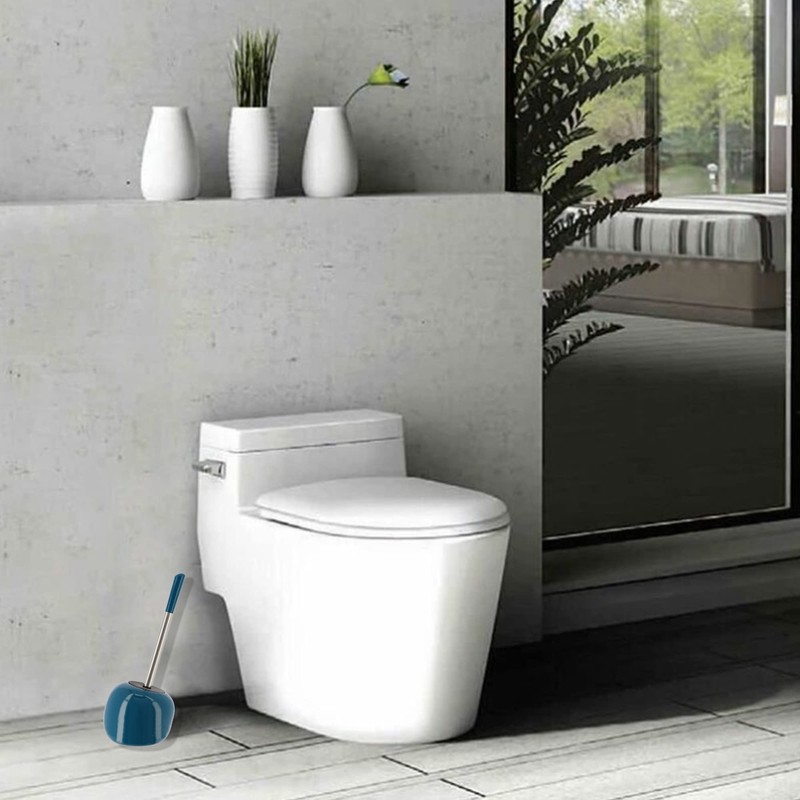PISE Freestanding Peacock Blue Toilet Brush and Holder Set