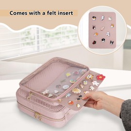 Luxja Can Badge Storage Bag, Clear Pocket, Can Badge Collection, Pin Badge, Storage Case, File, Presentation Goods, Display, Storage, Portable, Present, Pink