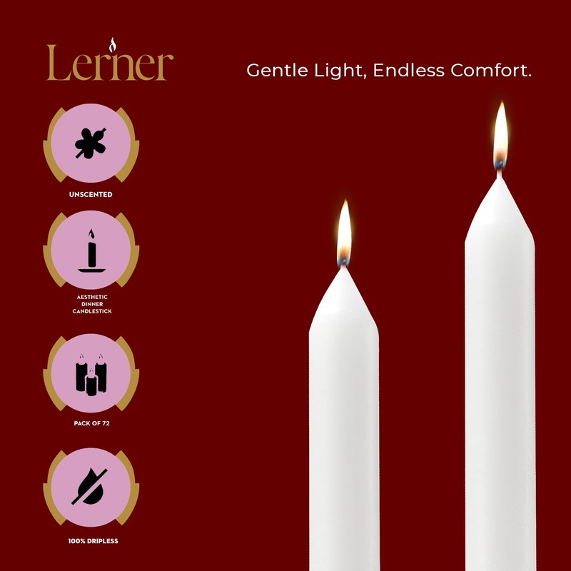 Lerner White Household Candlesticks, Pack of 72 | 3-Hour Burning
