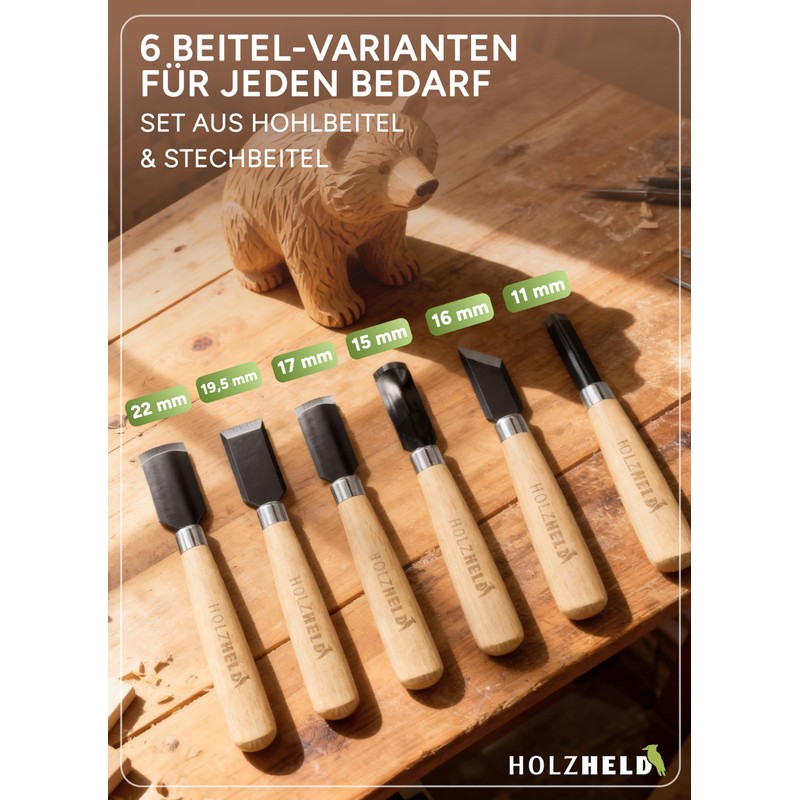 HOLZHELD - 6 Piece Woodworking Chisel Set for Hobby Craftsmen