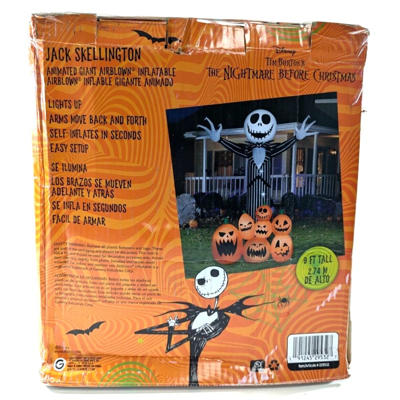 Gemmy Animated Projection Airblown-Fire & Ice-Jack Skellington Scene-Giant-Di