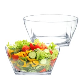 KLIFA- NORFOLK series, Set of 2, Large Plastic Salad Bowls, Sturdy Acrylic Mixing and Serving Bowls, Fruit Bowls, Break-resistant, Dishwasher Safe, BPA-free, 142.5 oz, Clear