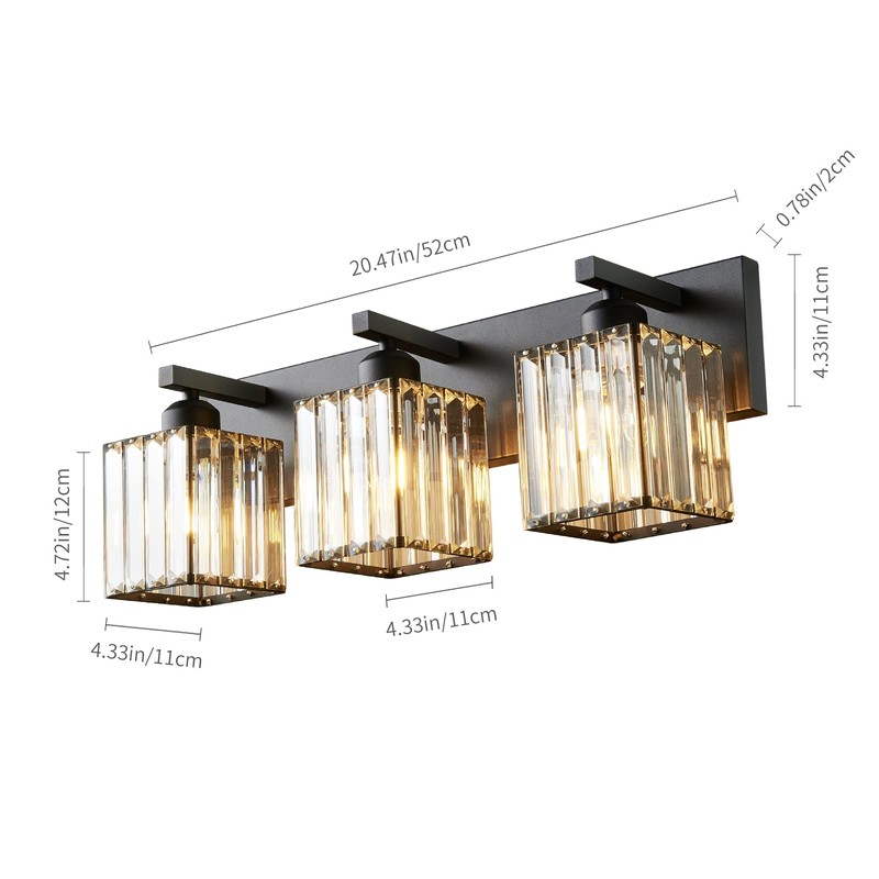 FDPBY Modern Bathroom Vanity Light 3-Lights Modern Black Crystal Wall