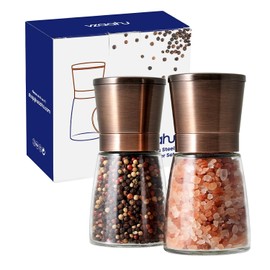 Vzaahu - Molinillos de cobre de sal y pimienta, juego de 2 piezas de latón de bronce recargable, especias Seasalt con tapas magnéticas, grosor ajustable, núcleo de cerámica, regalo de cocina