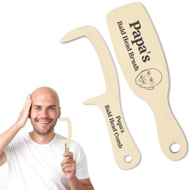 BkeeCten 2pcs Bald Head Brush and Comb, Funny Bald Man Grooming Tool Gag Gift for Bald Man, Wooden Hairless Combing Papa's Bald Head Brush and Comb with No Teeth Set, Prank Gift for Father