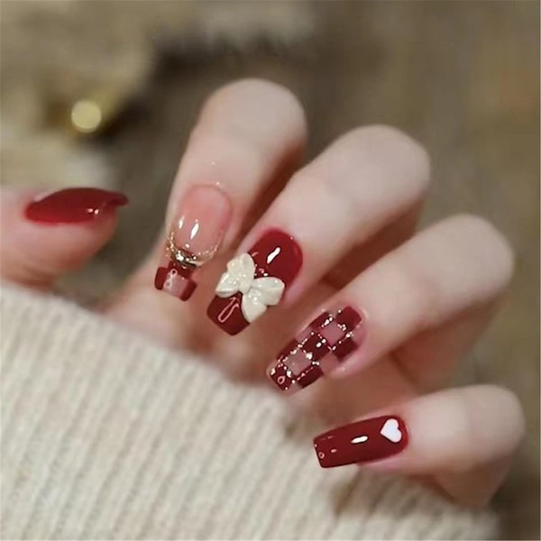 Nail Tip Short, Autumn and Winter, 3D Nail Press, Handmade