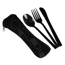 Ucake Black Stainless Steel Cutlery Travel Cutlery Picnic Outdoor Camping Travel Set of 3 for 1 Person