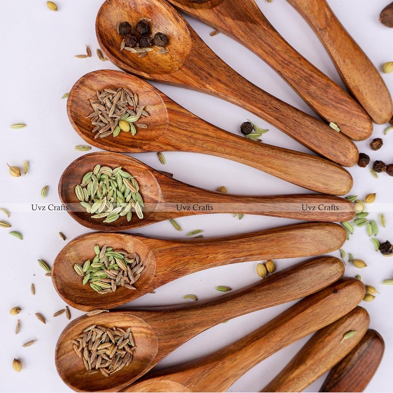 Uvz Crafts Mini Wooden Spoons for Spice Jars, Salt, Sugar,