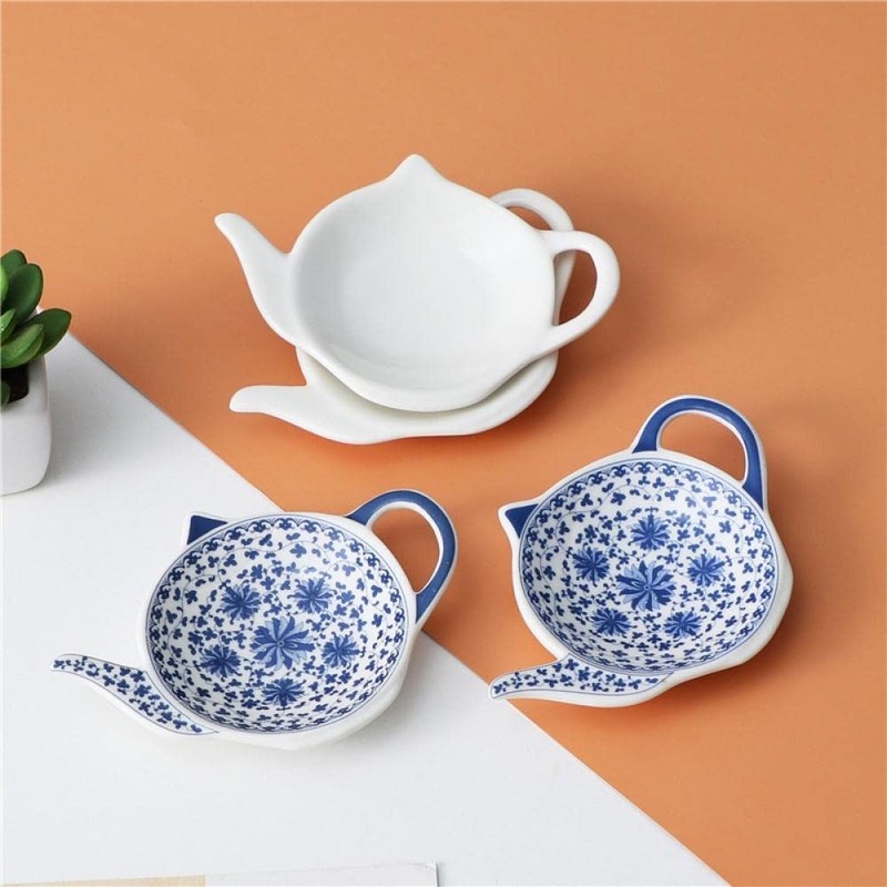 Sizikato 4pcs Blue and White Porcelain Tea Bag Holder Tea