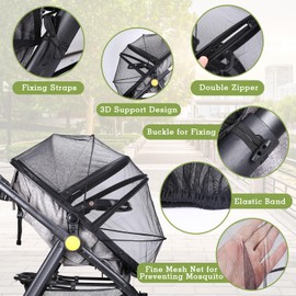LIHAO Universal Mosquito Net for Stroller, Baby Bug Net with Two-Way Zippers & Storage Bag, Breathable & Foldable Mosquito Nets for Strollers,Car Seat,Bassinet,Cradle (Black)