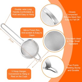 Kitchen Strainer, Set of 2 Strainers, 8 cm Kitchen Strainer, Stainless Steel, Small Strainer, 304 Stainless Steel, Fine Mesh Kitchen Strainer, Stainless Steel Sieve for Quinoa, Siebenr, Vegetables,