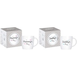 New Parents Mugs Mummy Daddy Newborn 12oz Bone China Luxury New Born Celebration Mug, Set of 2, For Home Kitchen Office