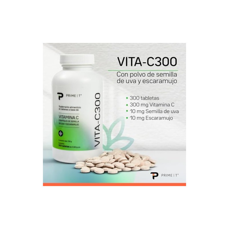 Primetech Nutrition Vitamina C, 300 Tabletas, 300 Mg