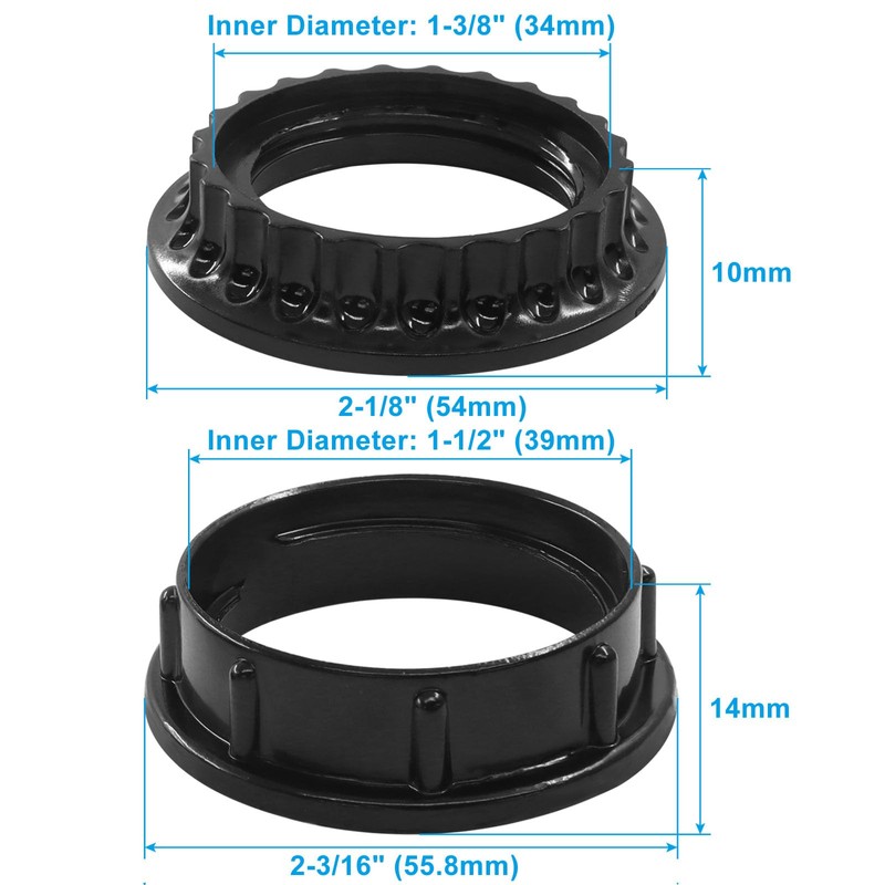 Hitefu 4 Pcs Bakelite Lamp Shade Adapter Rings, E26 Black
