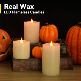 LED Flameless Candles with Flickering Flame & Timer - Realistic Battery-Powered Pillar Candles, Ivory Plastic Won't Melt for Wedding/Birthday Decor - Outdoor Indoor Safe (3x4x5in, 3pcs