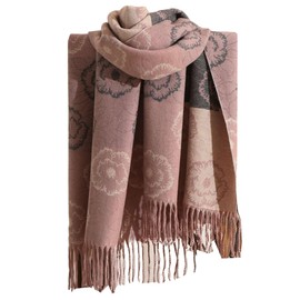 GFM® CSHSHL-B Cashmere Blend Scarf - Tree of Life Trees or Embossed Feathers, Camellia Dusky Pink