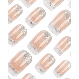 KGDUYC Soft Gel Nail Tips – 24 Pieces Ombre Pink Nails for Press-on, Short, Medium, Square, for Sticking Nails, White and Pink, Artificial Nails for French Manicure, Luminous