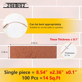 Zoeteoz 17 Pcs Orange Red Faux Thin Brick Tiles Veneers, 2.38 Sq.Ft, Realistic Brick Texture and Lightweight, Indoor Outdoor Decorative Wall Brick for House Facade, Garage, Chimney, Parterre Wall