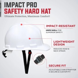 Safe Handler Impact Pro Safety Hard Hat | 4 Point Ratchet Suspension Helmet, White, 1 Pc
