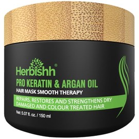 Herbishh Argan Oil and Pro Keratin Hair Mask (150 ML) - Acondicionamiento Profundo E Mascarilla Hidratante Para Cabello, Repara, Restaura Y Fortalece 