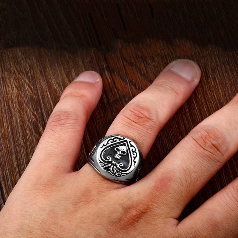 JAJAFOOK Men Titanium Steel Ace of Spades High Polished Gothic