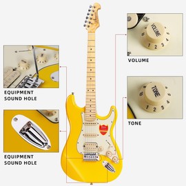 Electric Guitar Beginner Kit 39 Inch Full Size for Adult,Starter Package, Bag, Strap, String, Tuner, Cable and Picks(yellow, 39inch)