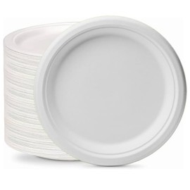 Ecokanta Premium Disposable Plates, Made of Natural Sugarcane Fibers - Biodegradable Paper Plates - White Round Sturdy Tableware - 100% Compostable Heavy Duty Eco Friendly (7 Inch - 50 Plates)