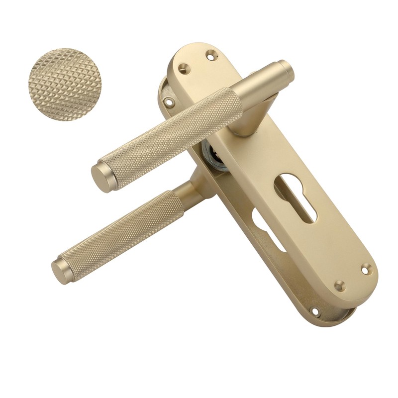 Infinity Decor Satin Brass Knurled Euro Lever Lock Door Handle