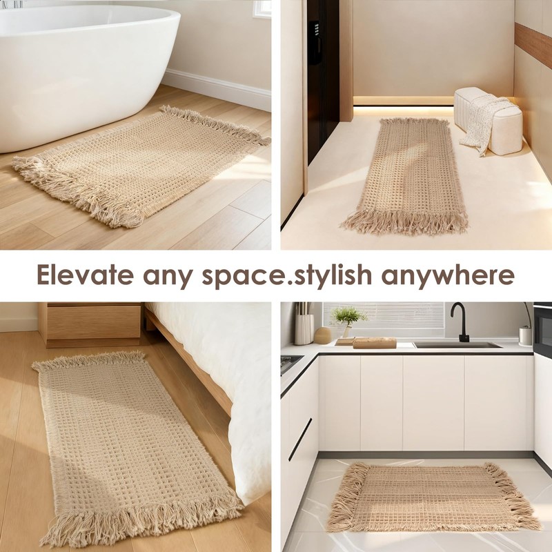 Waffle Bath Mat Set of 2, Absorbent Waffle Bathroom Rug