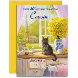 Cousin 50th Birthday Card - Spring Day - Medium Sized Card (A5 Size -148mm x 210mm) with Envelope