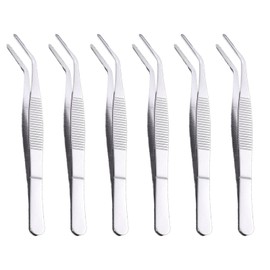 6pcs thick stainless steel tweezers with round heads and straight elbows for tooth repair, gardening clip, multifunctional high-precision tweezers, silver