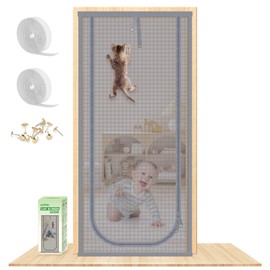 Reinforced Cat Screen Door, Fits Door Size 30''x 80'' Heavy Duty Pets Proof Screen Door with Bilateral Zipper, Prevent Dogs Cats Running Out from Home, Bedroom,Living Room, Kitchen Patio Door Grey