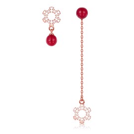 Bewenda Xmas Drop Earrings, 925 Sterling Silver Snowflake Tassel Earrings for Women, Rosegold Christmas Dangle Earrings with Red Pearl, Long Chains Drop Earrings Hanging for Her Ladies Wife Girls