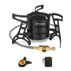 WTVIDAS Camping Stove 3000W Portable Backpacking Stove with Piezo Ignition, Fuel Canister Adapter Windproof Gas Stove for Camping Hiking Outdoor Cooking