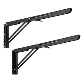 Sumnacon 2 Pcs 20 Inch Sturdy Folding Shelf Brackets - Heavy Duty Triangle Table Bench Folding Shelf Brackets, Wall Mounted Metal Folding Shelf Hinge, Black