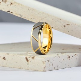 King Will Silver Gold Groove Tungsten Rings Multiple Cross Oblique Groove Lines Men Wedding Bands Angled Gold Step Edge Silver Surface Promise Engagement 8