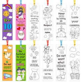 The Ten Commandments Color Your Own Bookmarks for Kids- 120Pcs Bulk 10 Commandments DIY Coloring Blank Bookmarks Christian Classroom Art Craft Supplies for Students Sunday School Religious Party Favor