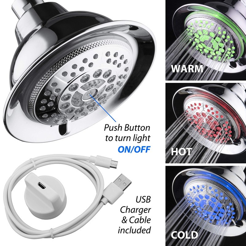 Hotel Spa 6-setting 5" Rechargable LED Shower Head with Light