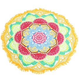 Alipis Polyester Fringed Round Beach Towel Yoga Mat Blanket Shawl Comfortable for Beach or Home Decor (3) Random Color
