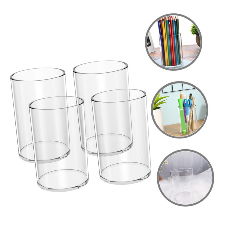 Gadpiparty 4Pcs Clear Makeup Brush Holder Transparent Round Storage Cups