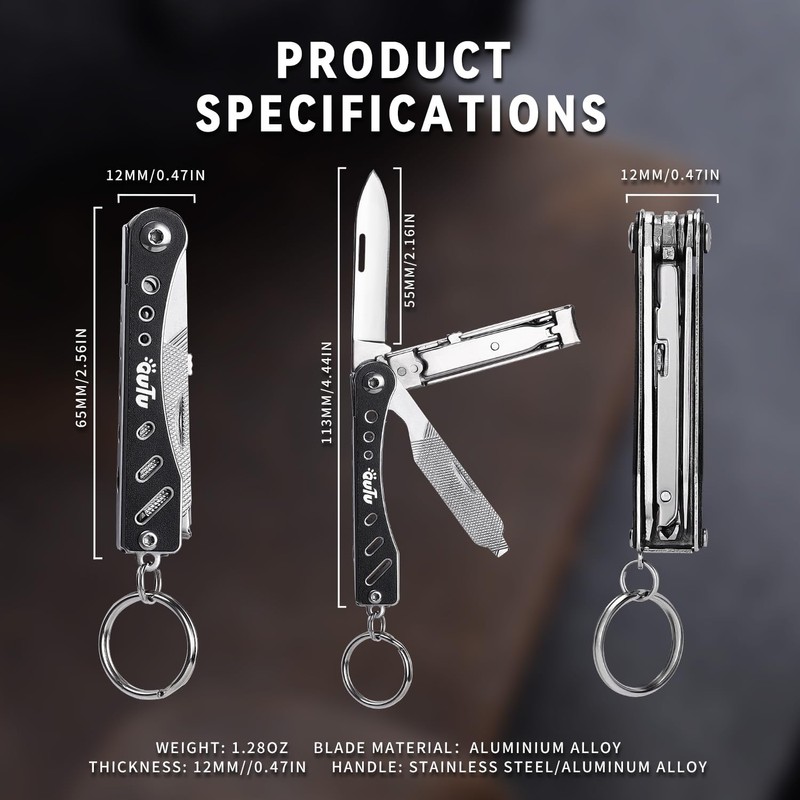 OUTU Keychain Nail Clipper Multitool, 6 in 1 EDC Utility