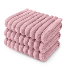 LINENLUX 1 Pack 3 Soft Fleece Dog Blanket for Pet Washable Warm Cat Puppy Fluffy Calming Flannel Pink Small
