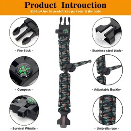 Avagiaforu Pack of 4 Survival Bracelets, 5 in 1 Paracord Bracelet with Flint + Compass + Whistle + Umbrella Rope + Mini Saw, Outdoor Survival Kit for Men Women for Outdoor Activities