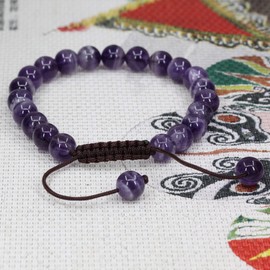 Keleny Natural Purple African Amethyst Crystal 8mm Round Beads Adjustable Braided Macrame Tassels Bracelets Unisex
