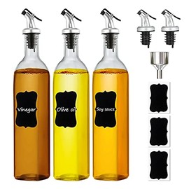 GMISUN Olive Oil Dispenser Bottle, Oil and Vinegar Cruet Set with 17oz/500ml Cooking Oil Container Glass Carafe, Oil Pourer Spout, Funnel and Labels, 3Pack, Clear